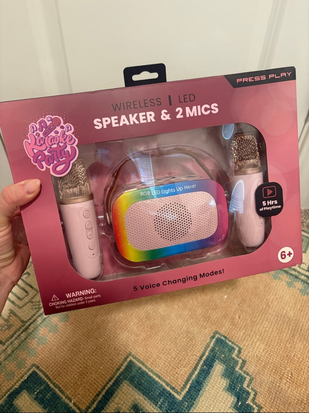 Wireless LED Karaoke Speaker & 2 Mics - Pink with Rainbow Speaker